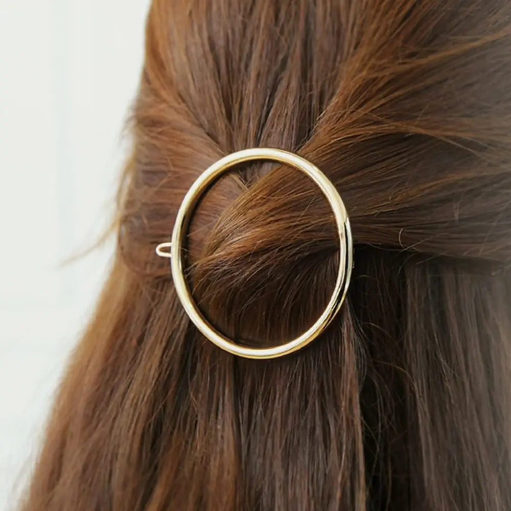 

Fashion Gold Metal Hair Clips Circle Silver Round Barrettes Hair Accessories Vintage Geometric Hairpin Girls