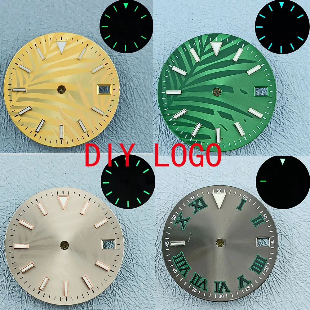 28.5mm Tree leaf pattern watch dial suitable for NH series 35 movement installation Watch accessories Green Yellow