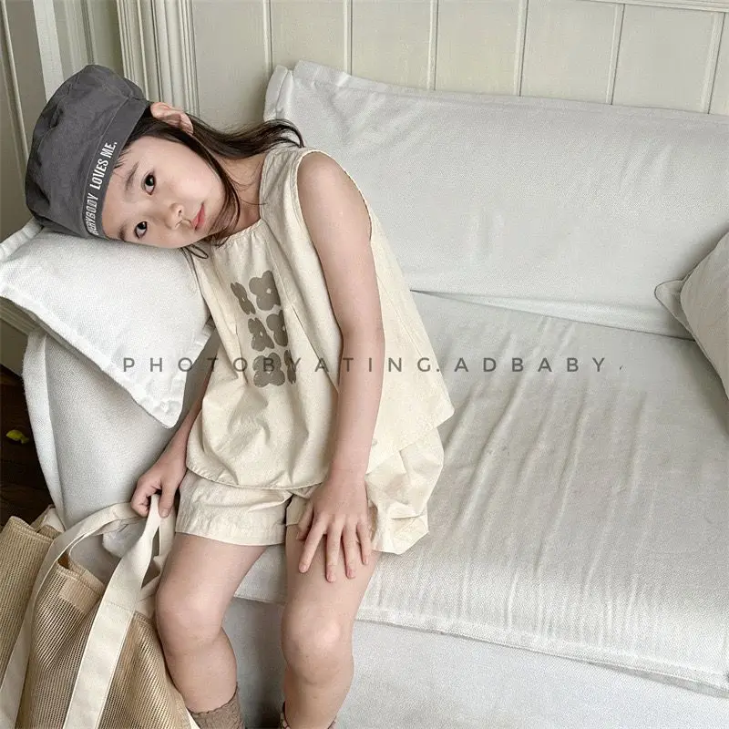 

2025 Summer Children's Sets Korean Children's Clothing Vest Short Two-piece Set Girls' Sleeveless Shirt Pants