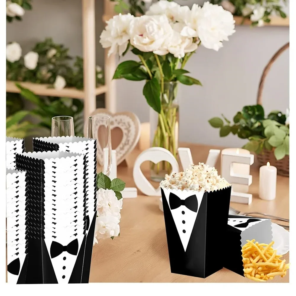 10 Stück Team Bräutigam als Thema Popcorn Box Smoking Krawatte Hemd Süßigkeiten Snack Keks Verpackungsboxen für Hochzeit Brautparty Party Dekor – Detail 3