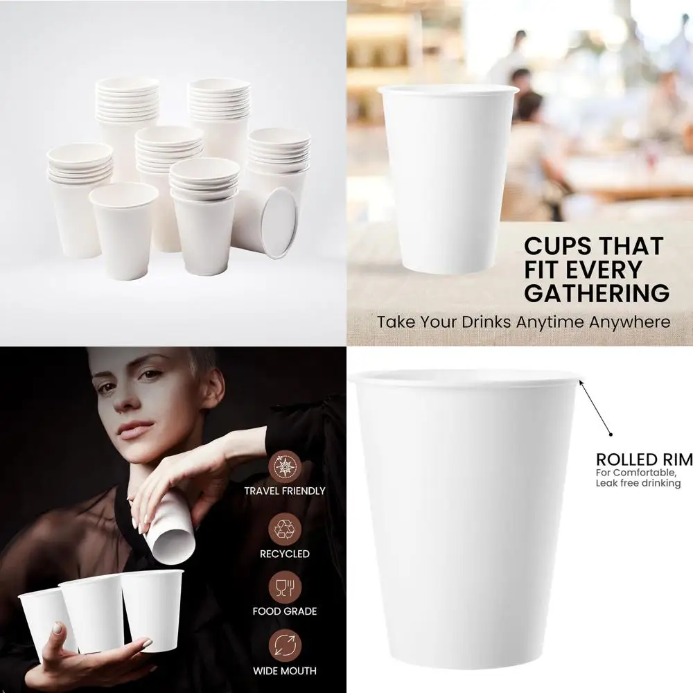 

12 oz Disposable Paper Cups - 1000 Pack for Hot & Cold Drinks - Eco-Friendly, Travel-Ready Cups for Home, Business, and Café Use