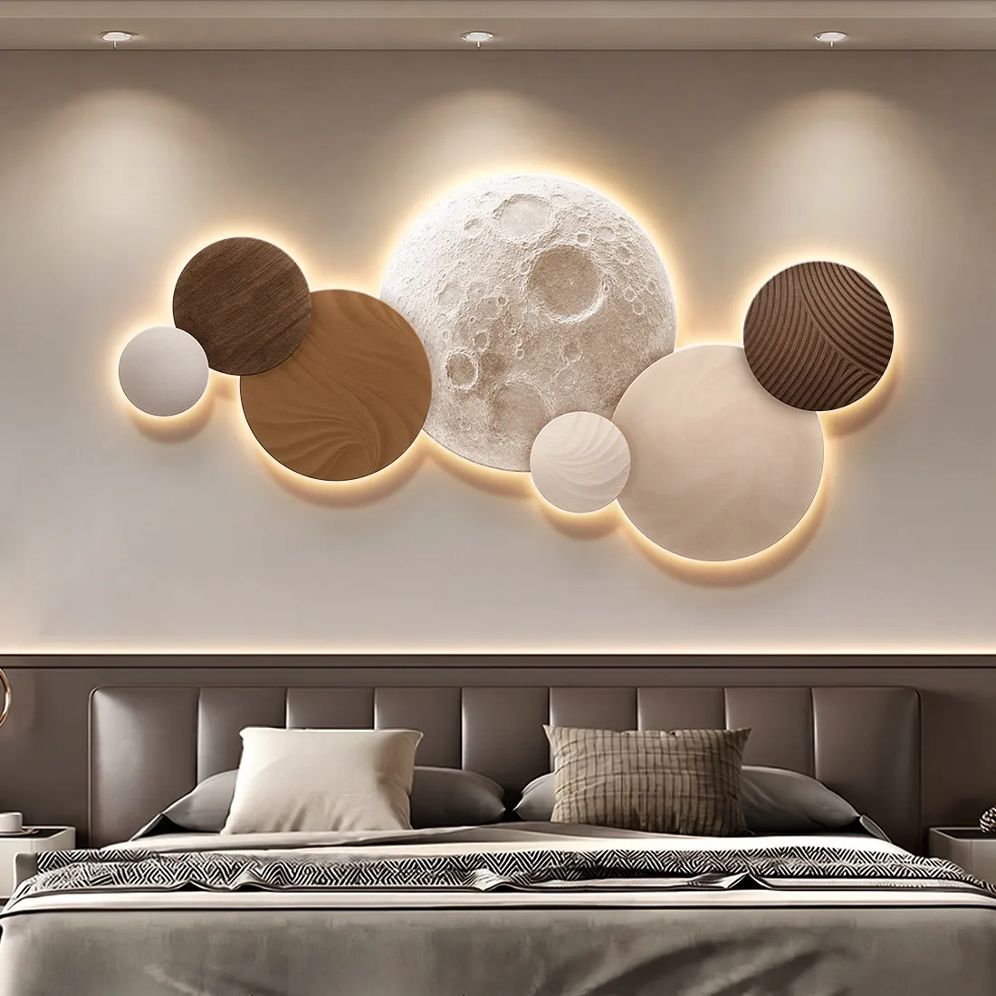 Moon Bedroom Decor Modern Luxury Master/Secondary Bedroom Headboard Accent Wall Hanging Art High-End Wall Lamp Painting