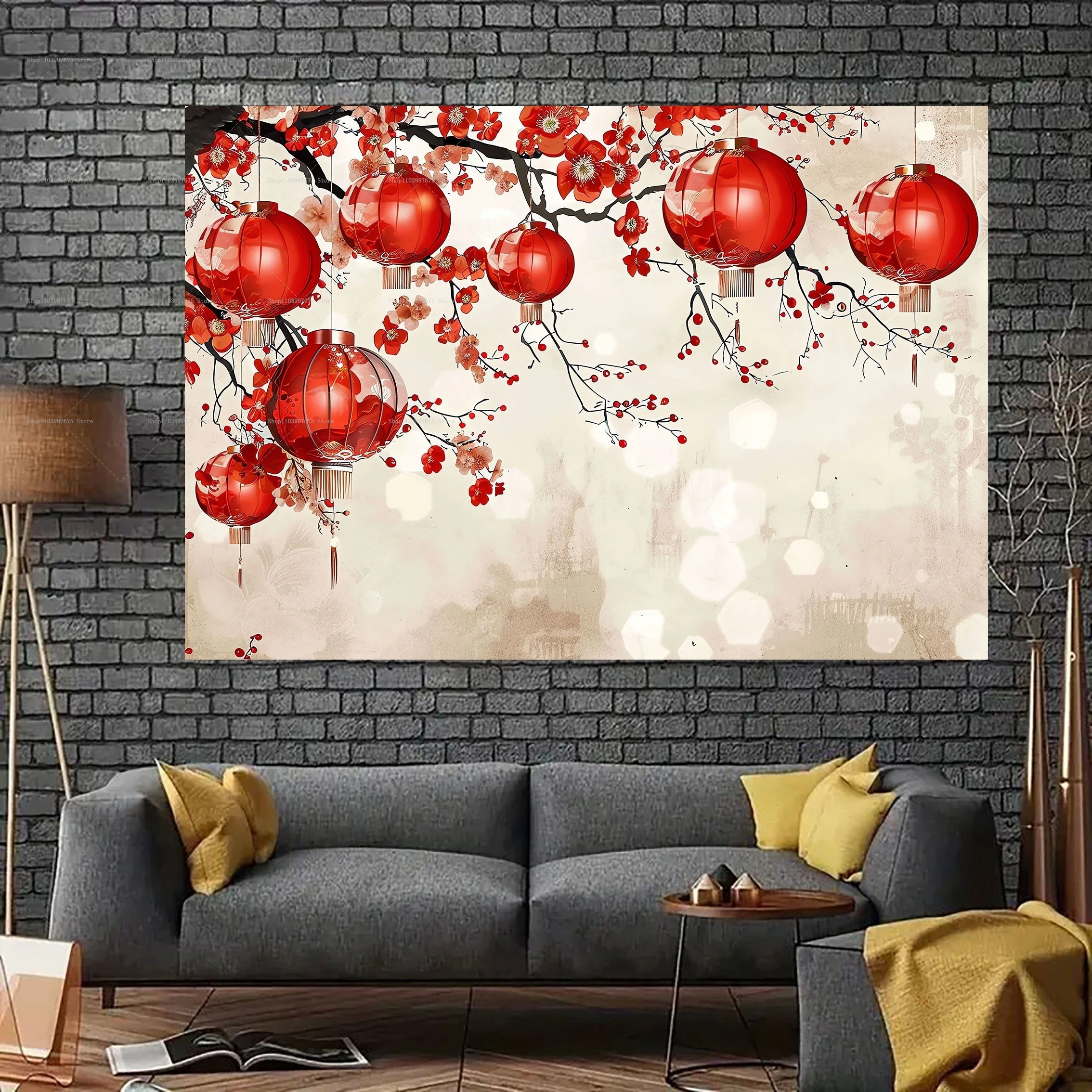 Chinese New Year Theme Party Backdrop Lantern Flower Spring Festival Decoration Photography Background Banner Photo Booth Props