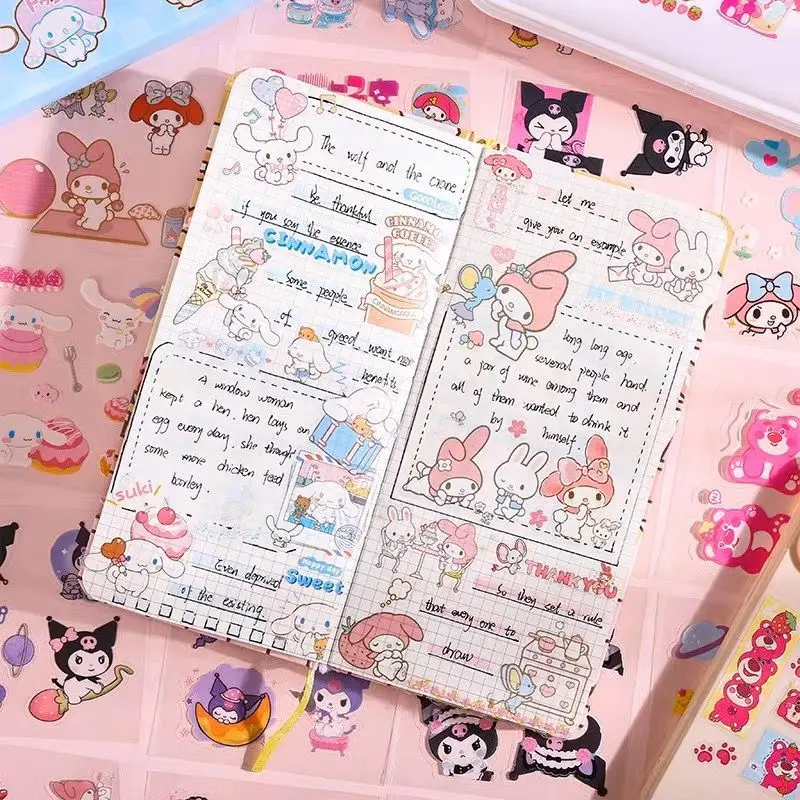 Sanrio Kitty Set di adesivi da 100 pezzi non ripetibili Cinnamoroll Kuromi My Melody Adesivo impermeabile per cancelleria Confezione regalo Regalo di festa