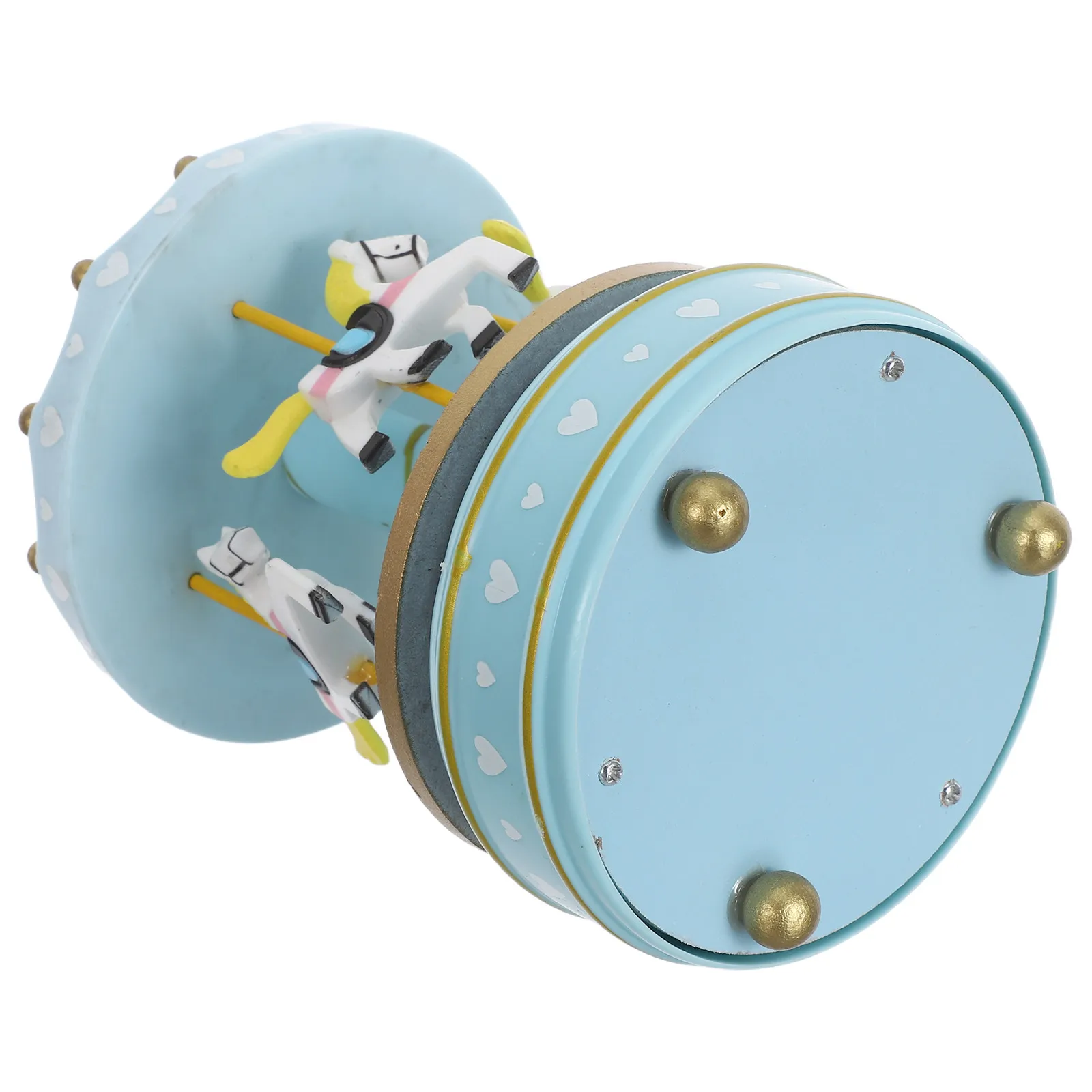 Wooden Carousel Music Box Sky Blue Rotating Wind-Up Holiday Tabletop Decor Classic Castle in The Sky Melody Merry-Go-Round