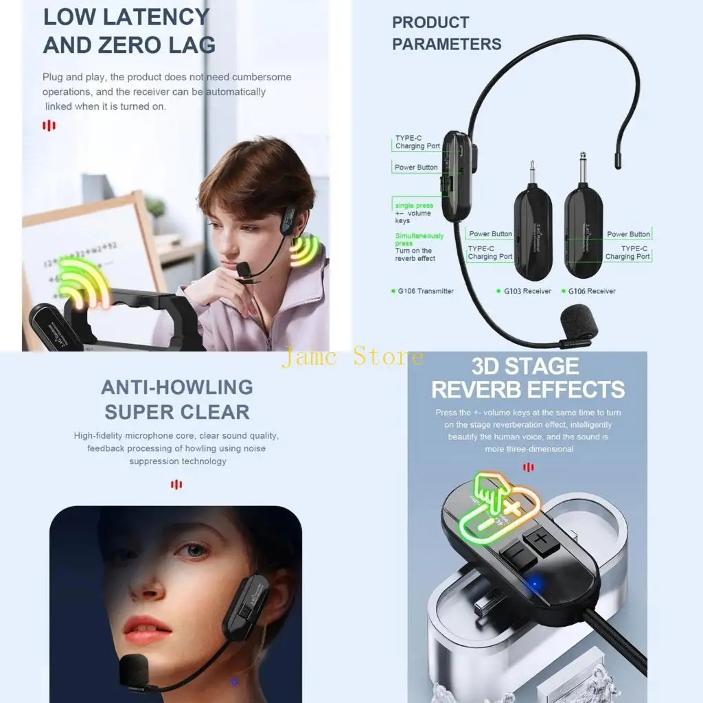 LX0B Wireless Microphone System 2.4G Wireless Headset for Speakers Voice Amplifier