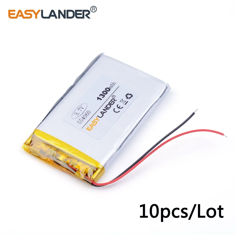 

10pcs/Lot 1300mAh 554060 3.7v lithium Li ion polymer rechargeable battery For PAD GPS PSP Vedio Game E-Book Tablet PC Power Bank