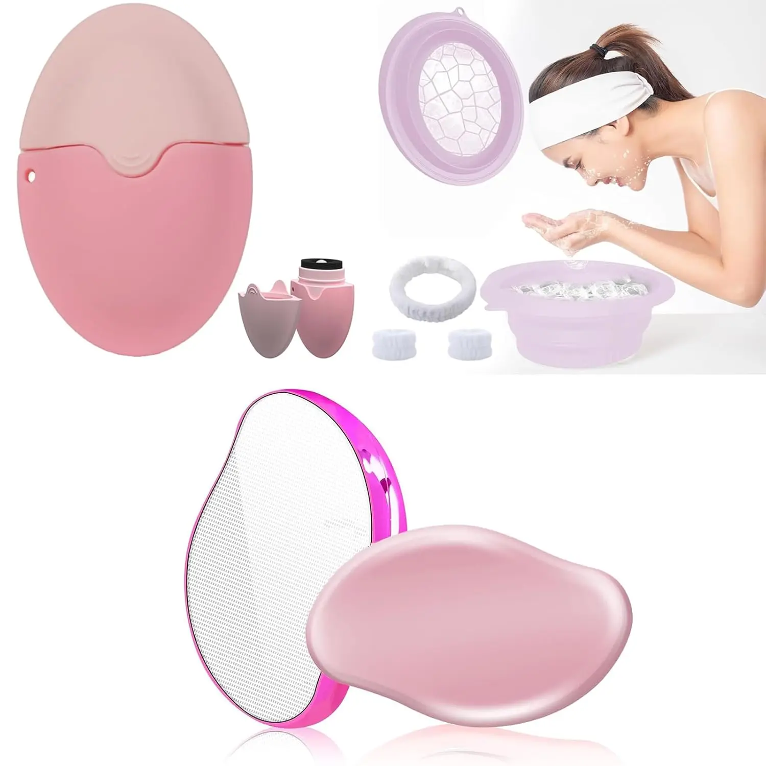 

2PCS Crystal Hair Eraser & Sunscreen Applicator & Foldable Facial ice bath bowl