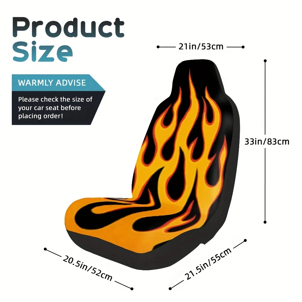 Set Of 2, Contemporary Flame Color Design Car Seat Covers, Cozy And Machine Washable, Fits Most Cars, Perfect For A Trendy Inter