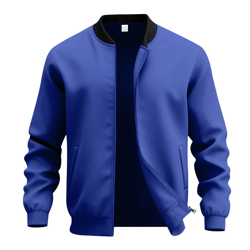 

2025 spring and autumn retro sports simple zipper solid color cardigan stand-up collar jacket men