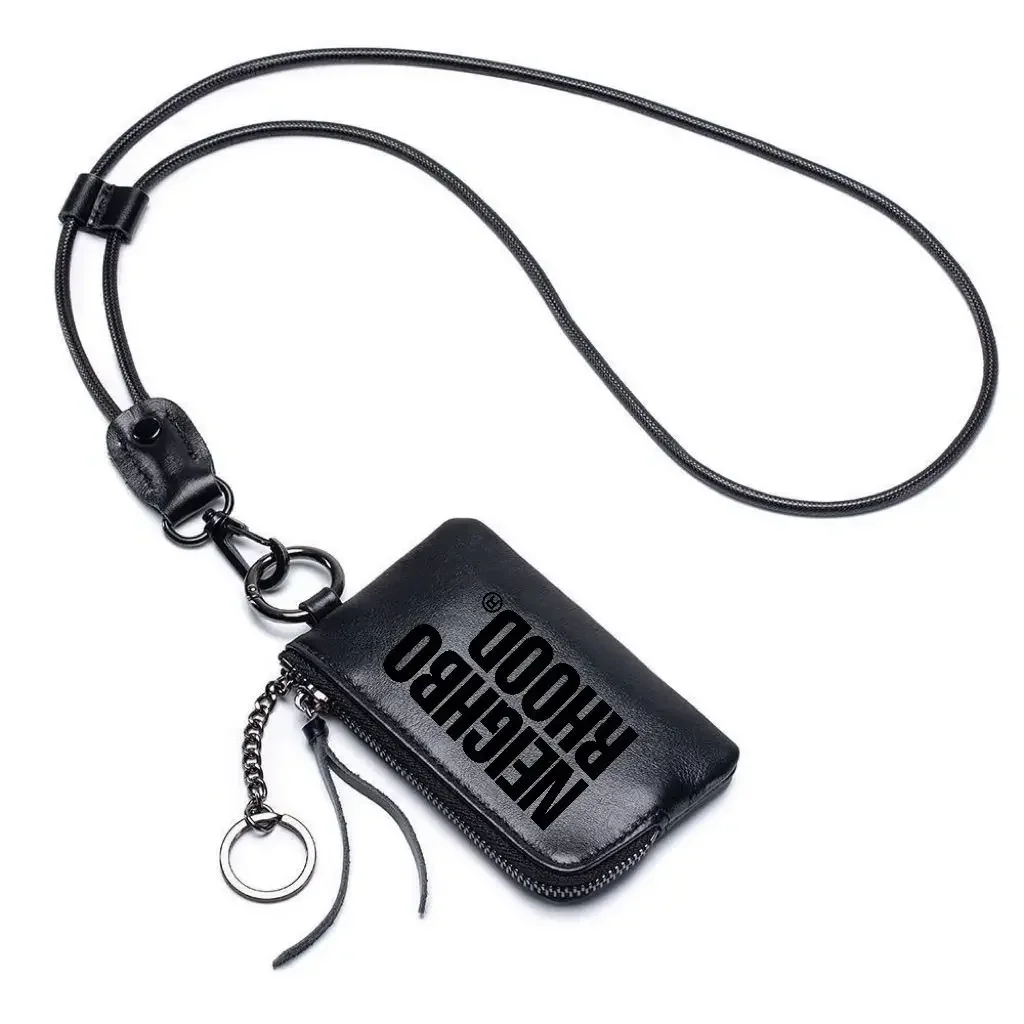 NEIGHBORHOOD Leather Keyholder Mini Coin Pouch Card Holder Keychain Neck Strap Unisex Daily Small Storage Trendy Versatile