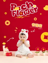 Cute Cartoon Fortune Cat Baby Cosplay Costume Photography Set Lucky Cat+Gold Coin Decorate Props Studio 100 Day Baby Photo Theme