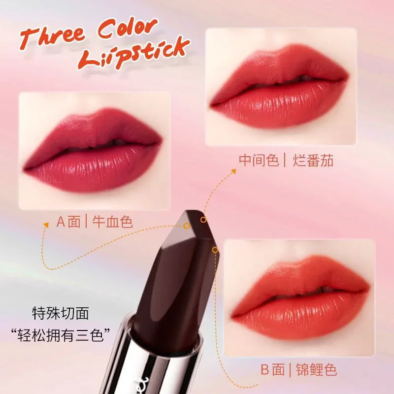 3 Color in 1 Diamond Matte Lasting Lipstick Luxury Texture Waterproof Velvet Gloss Cosmetic Moisturizing High Saturation Makeup