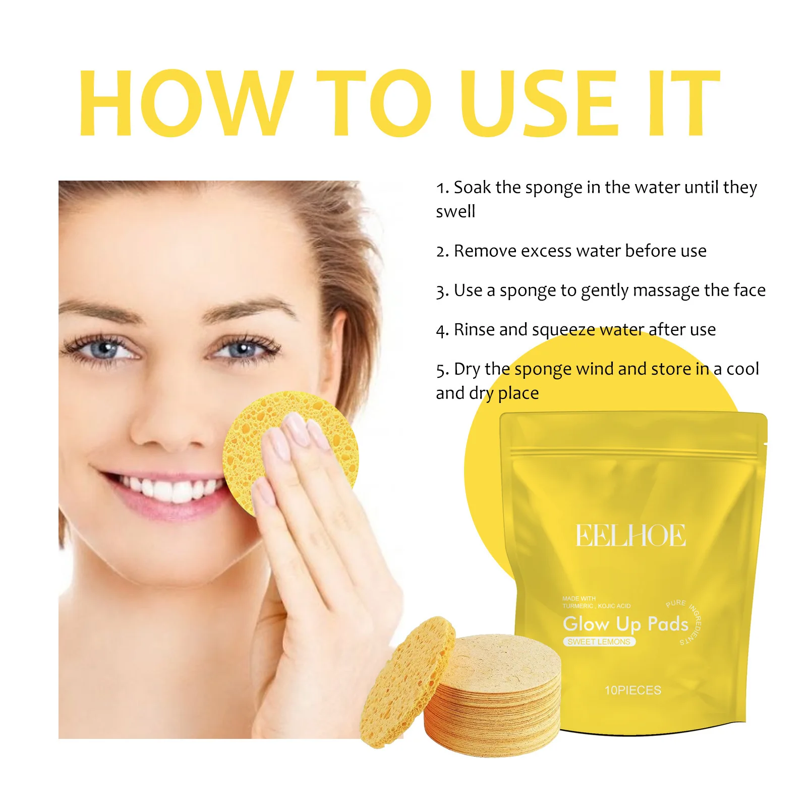 Turmeric Kojic Acid Cleansing Pads Exfoliating Pads Skin Brightening Removes Dirt Pores Facial Sponges Skin Glow Pads Skin Care