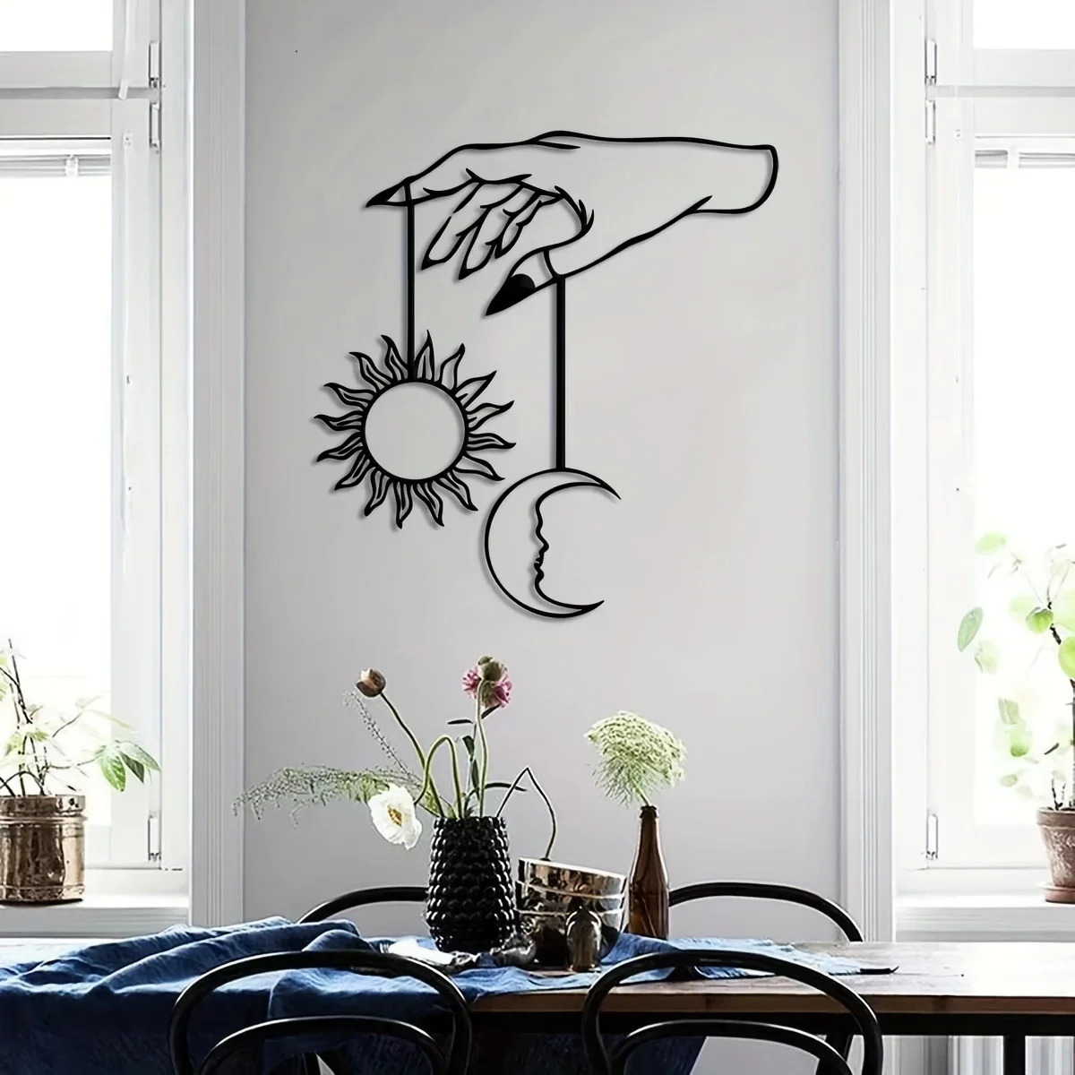 1 Pc Moon and Sun Metal Wall Decor Moon Silhouette Sun Silhouette Decorative Painting Art Creative Ironwork Craft Suitable