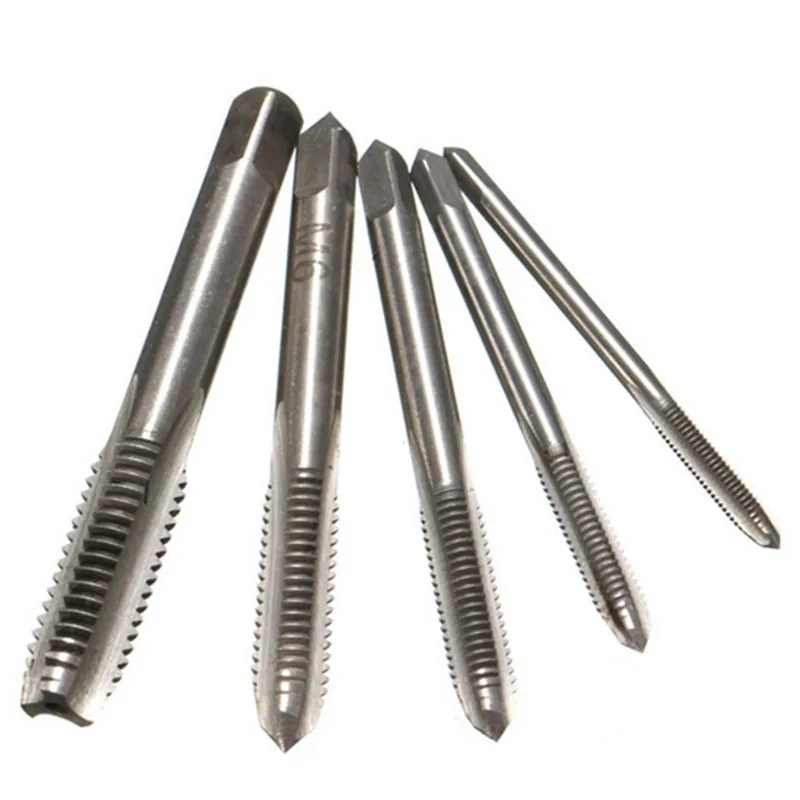 5Pcs Tap Metric Male Thread Plug HSS Screw Mechanical Workshop Tools Key Kit Straight Slot Impact Head Drill Bit M3 M4 M5 M6 M8