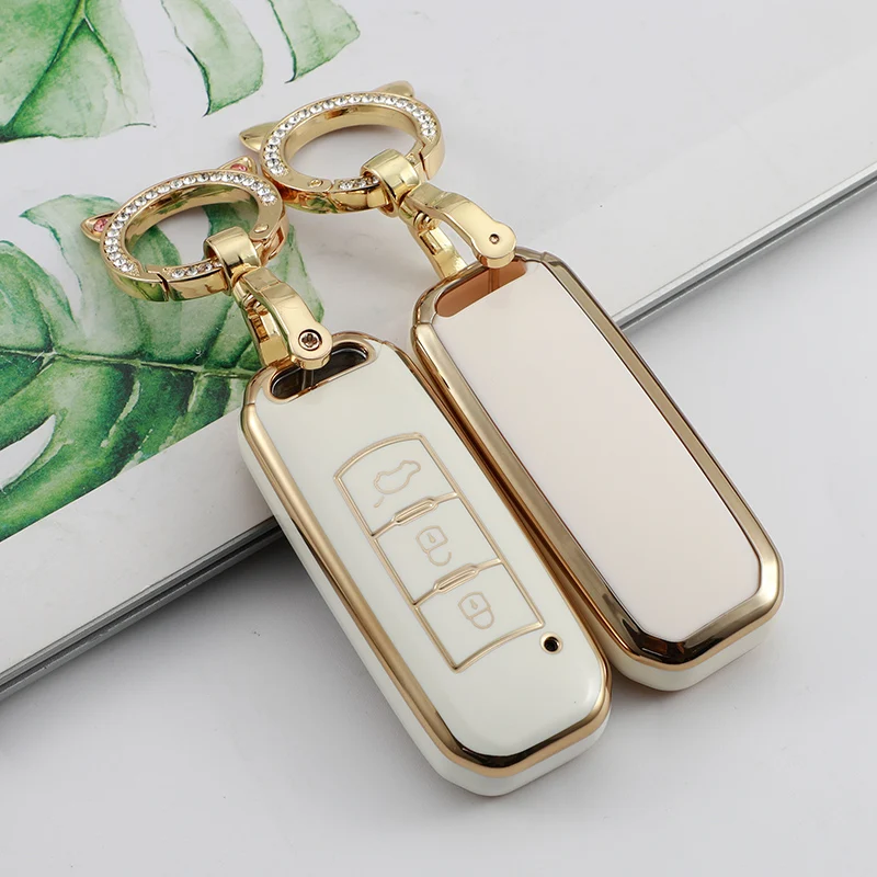 Gold Edge Car Remote Key Case Cover Shell Fob For GAC Trumpchi GS GA3 GA3S GA5 GA6 GS4 GS8 GS5 GS3 GA4 Keychain Auto Accessories