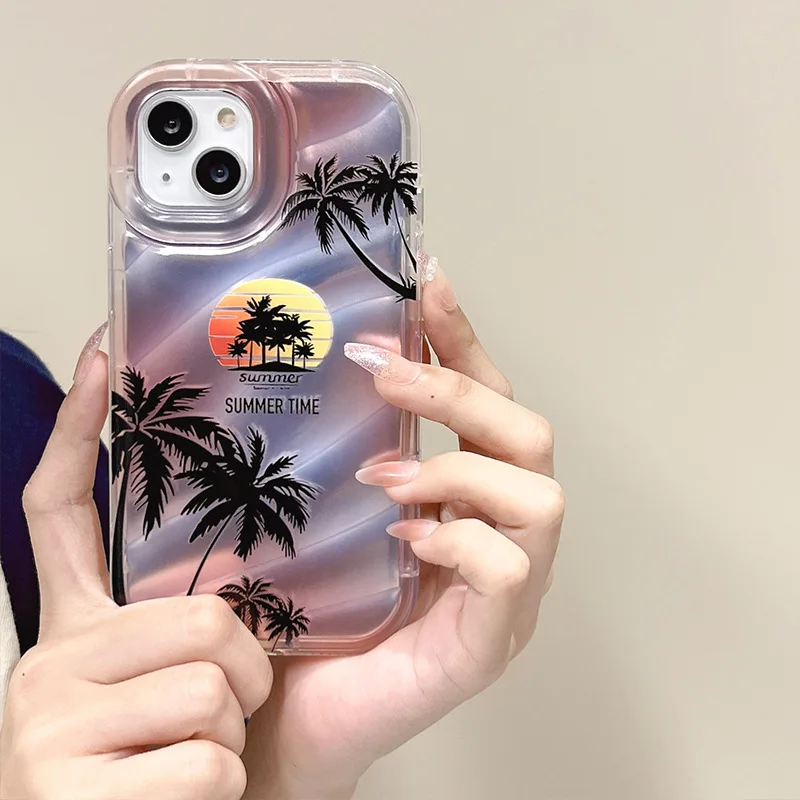 

48PCS Painted Summer Scenery Silicone Phone Case For iPhone 11/12/13/14/15 Pro Max, Anti-fall Soft Back Shell With Laser Paper