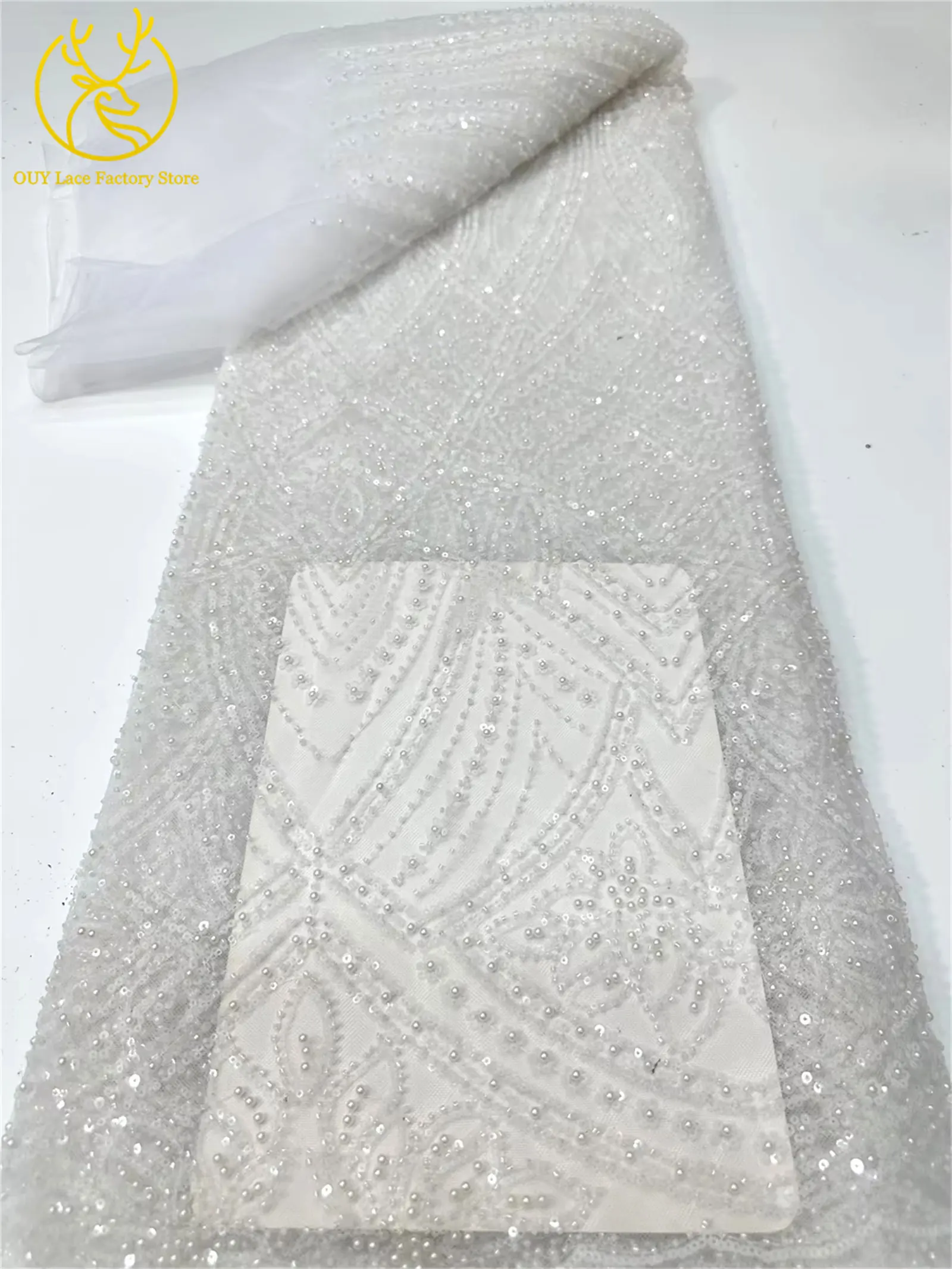 Tela de encaje africana con cuentas doradas, tela de encaje de tul nigeriano de alta calidad 2026, adecuada para coser vestidos de fiesta de boda, 5Y