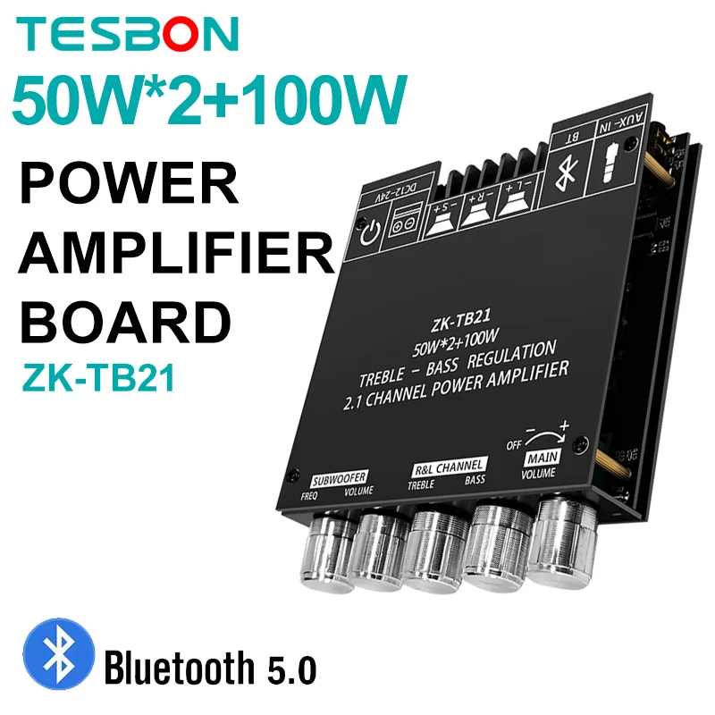 

ZK-TB21 50W*2+100W 2.1 Channel Power Audio Stereo Bass AMP TPA3116D2 Bluetooth 5.0 Subwoofer Amplifier Board