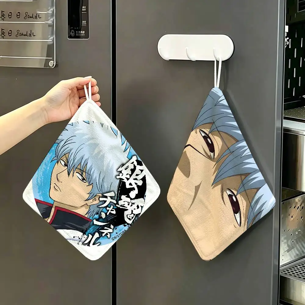 GINTAMA Funny Comedy Anime Polyester Cotton Hand Wiping Towel with Hanging Loop, Lightweight for Home and Commercial Use