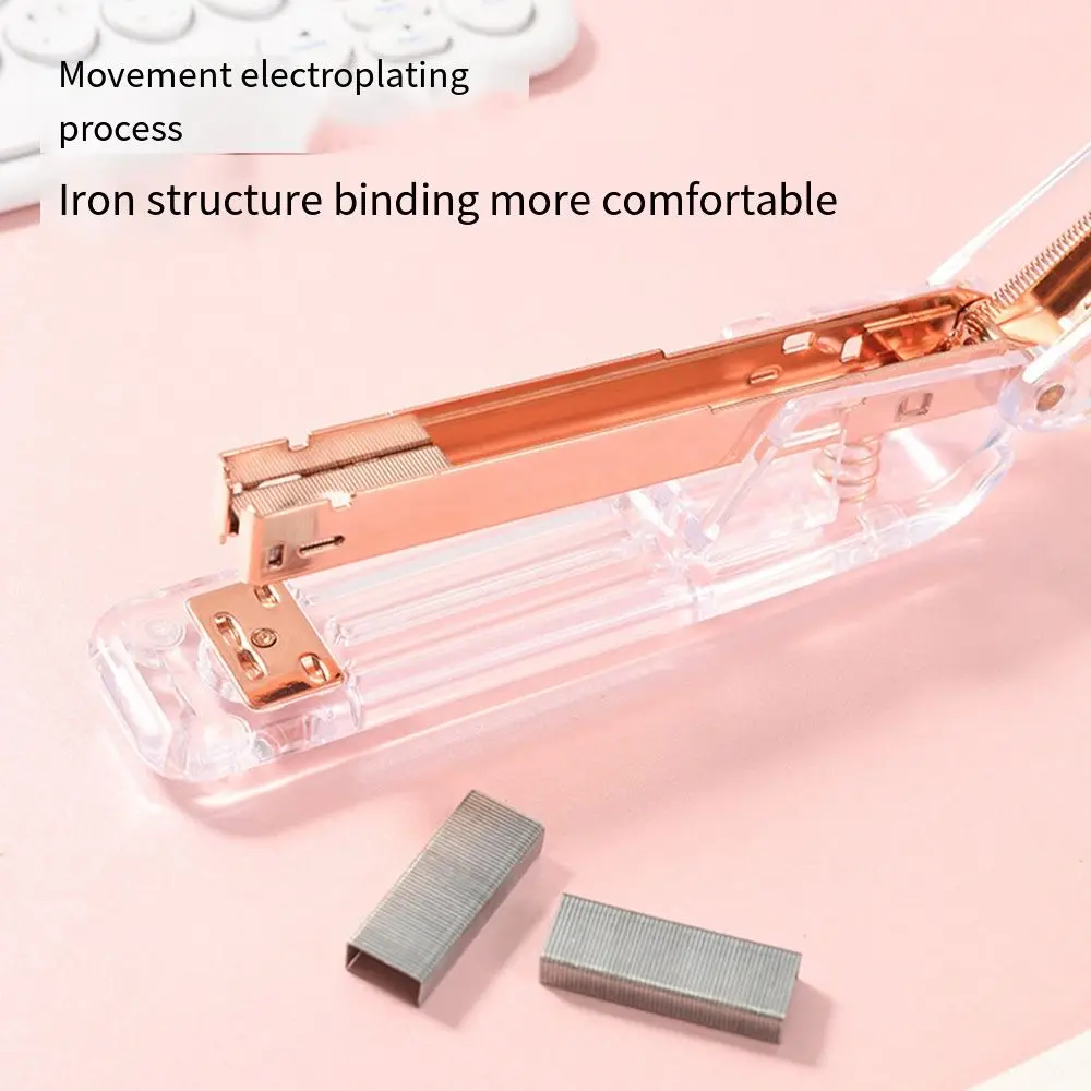 Manual Transparent Stapler Rose Gold Transparent Paper Stapler Bookbinding Tool Portable Book Binding Machines