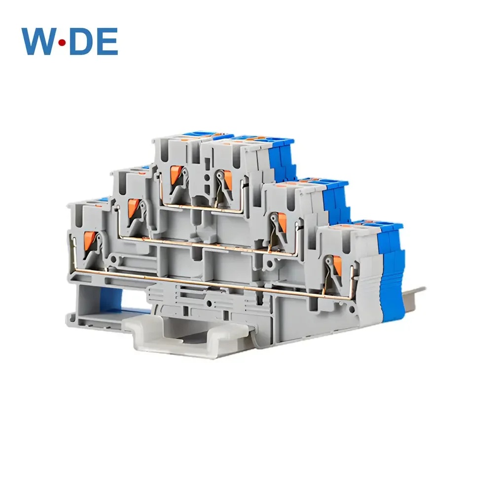 50pcs Din Rail Terminal Block PT2.5-3L Electrical Connector Triple Layer Spring Wiring Connection Wire Conductor Terminal Block