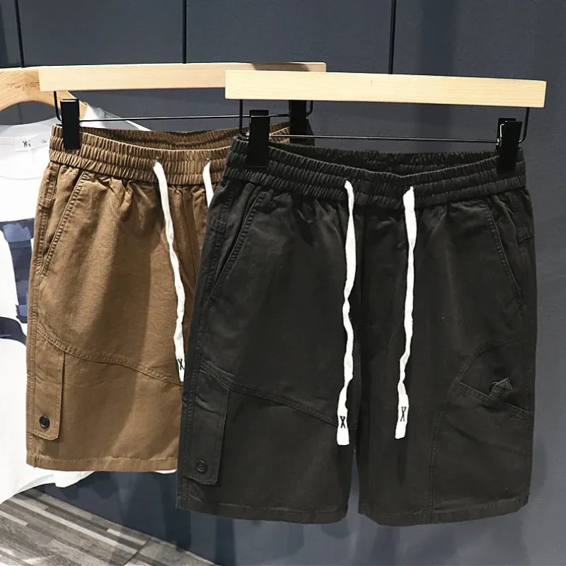 

Мужские летние шорты-карго в стиле ретро, 5 дюймов, свободные, прямого кроя, однотонные, повседневные, рабочие шорты