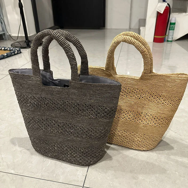 

Summer Raffia Beach Bags for Women Handbags Handmade Woven Straw Bag Travel Knitting Shoulder Bag Female Hollow Shopper Purses