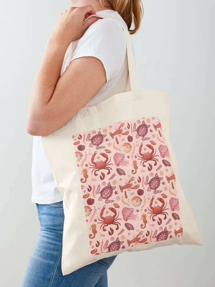 

Pink Sea Life Pattern Tote Bag Fabric bag shopper bag women Lady Canvas shoulder