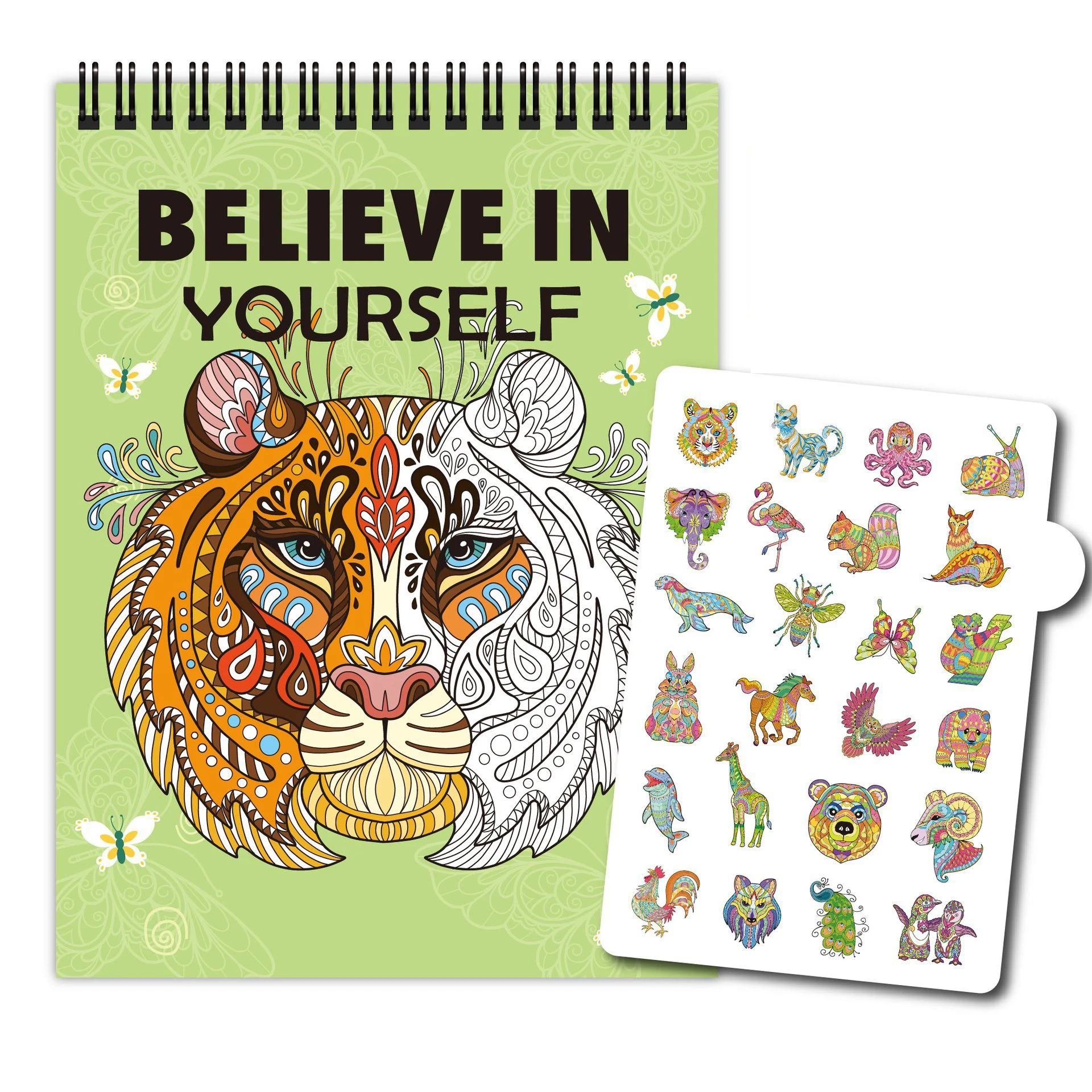 24 Pages Coloring Book, Relaxing Coloring Book, Animal Graffiti, Including 1 Picture Card, Fun Coloring Book for Adult