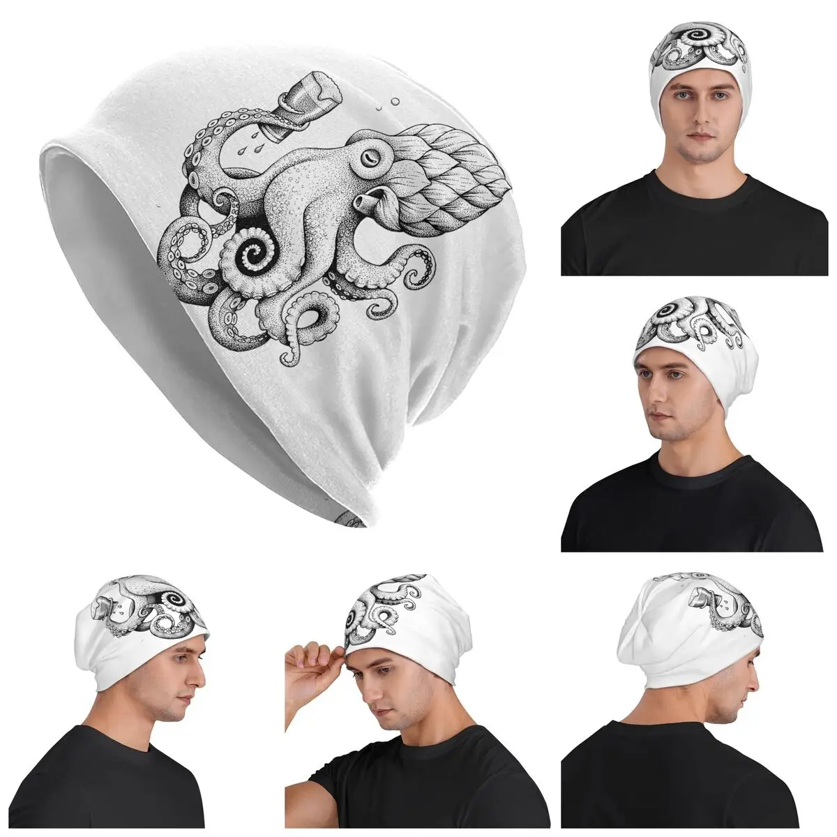 Hoptopus - The Beer Drinking Octopus Skullies Beanies Hats Warm Autumn Winter Outdoor Cap Knitted Bonnet Caps for Men Women