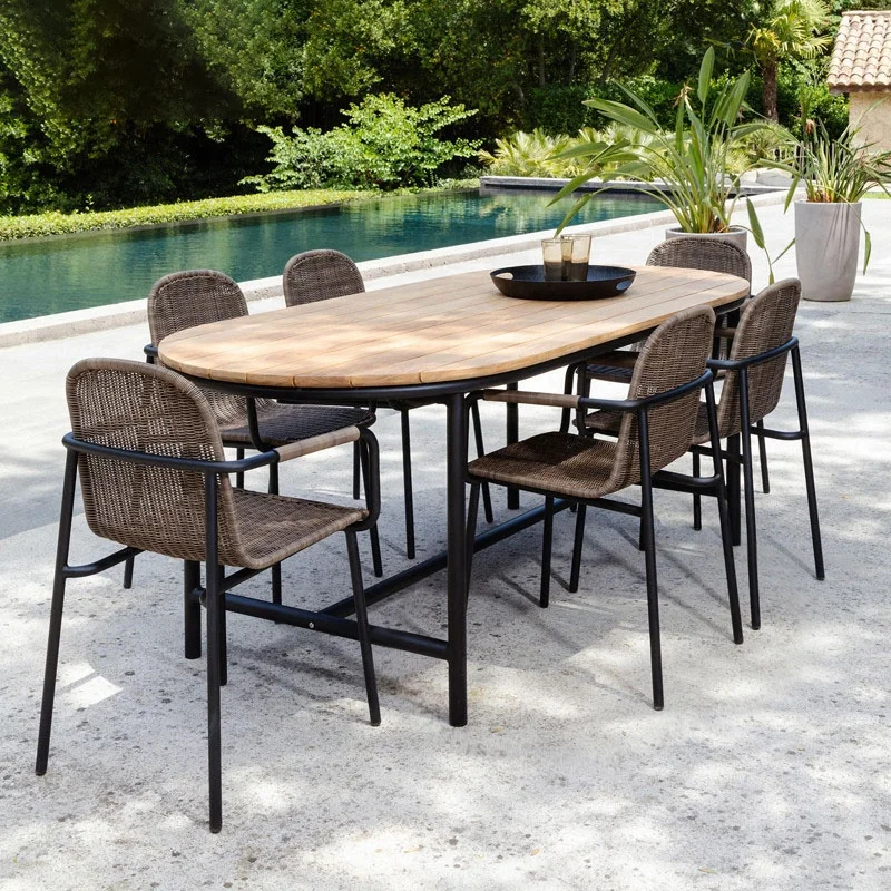

Nordic and Chair Set Courtyard Garden Combination Leisure Rattan Teak Furniture Outdoor Dining Table