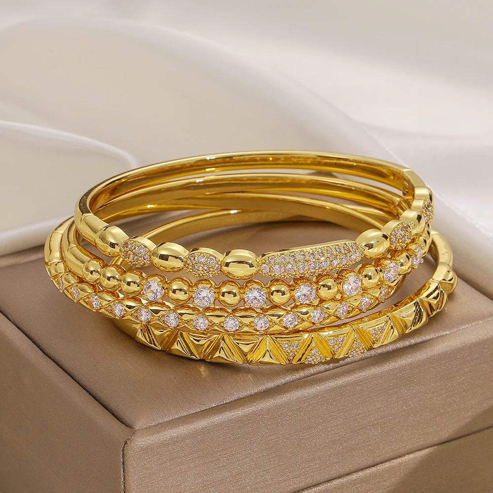 Greatera Charm Plated Gold Fine Bracelet Round Beads Cubic Zircon Filled Light Luxury Women's Interwoven Bangle Best-selling