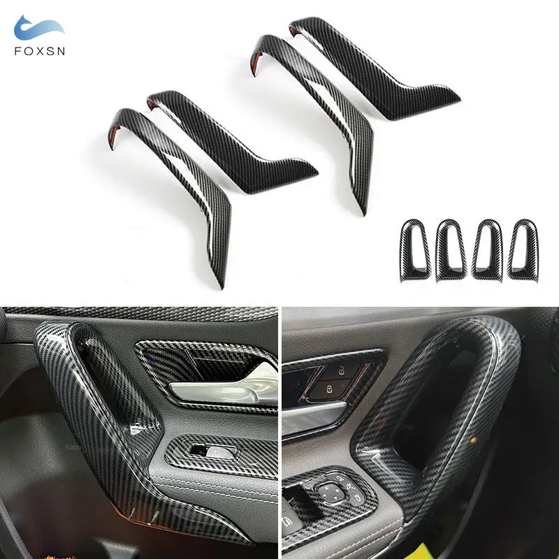 Car Inner Door Handle Armrest Sticker Trim For Mercedes Benz A-Class W177 CLA C118 2019 2020 2021 4pcs Carbon Fiber Accessories