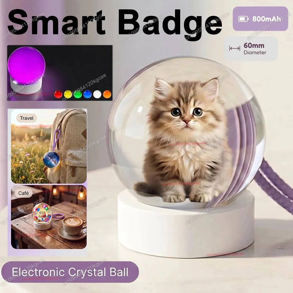 E-Badge Digital Smart Badge 360*360 Full Round Display Custom Picture GIF 5s Video 7Color Flashing Cheer Light 800mAh Badge Ht30