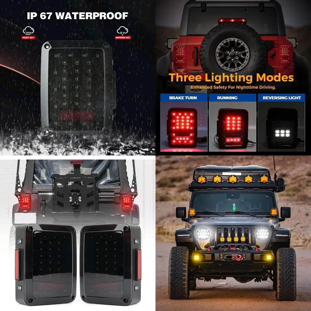 

Upgraded 7 LED Headlights with Black Housing and Smoked Taillights for 1997-2020 Jeep Wrangler TJ/LJ, JK 2007-2018 | 2000% Brigh