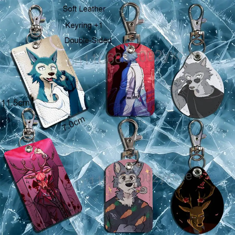 zoo Legoshi BEASTARS Louis Rectangle ID Card Case Keychain Access Card Bag Key Tag Ring Leather Card Holder Key Ring Access