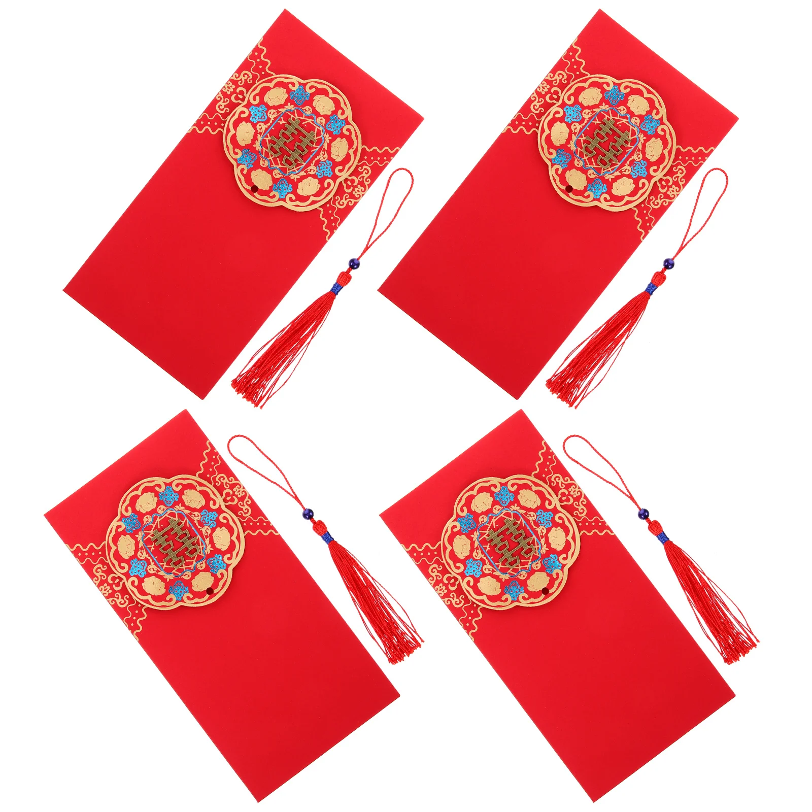 

4pcs Red Envelopes Bright Color Delicate Practical Fine Workmanship Chinese Tassel Lucky Elements Wedding New Year Money