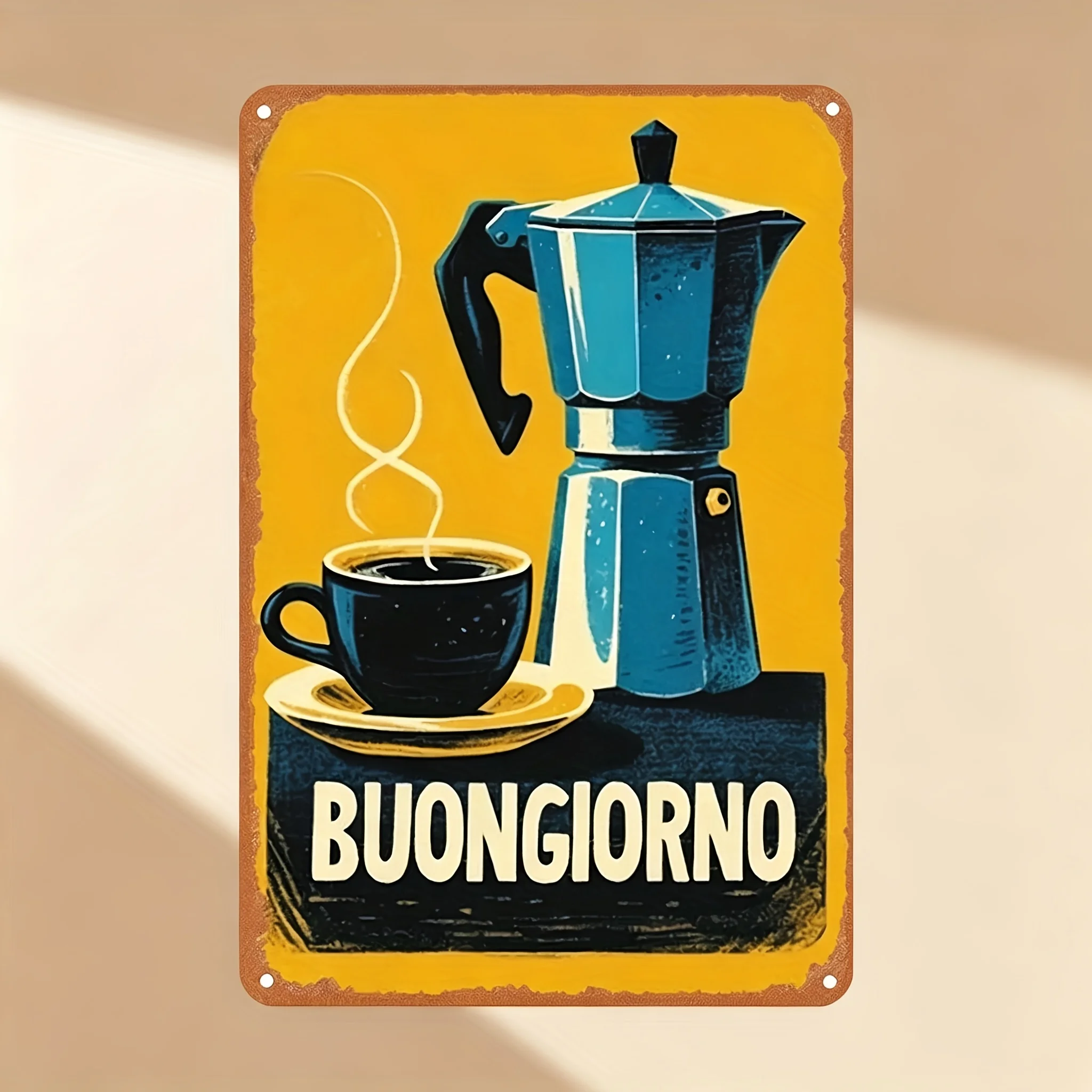 1pc, Vintage Metal Tin Sign (12 X 8 Inches/30 X 20cm), Italian Espresso Sign 'Buon Giorno',  Plaque for Wall Art Decor, Wall Dec