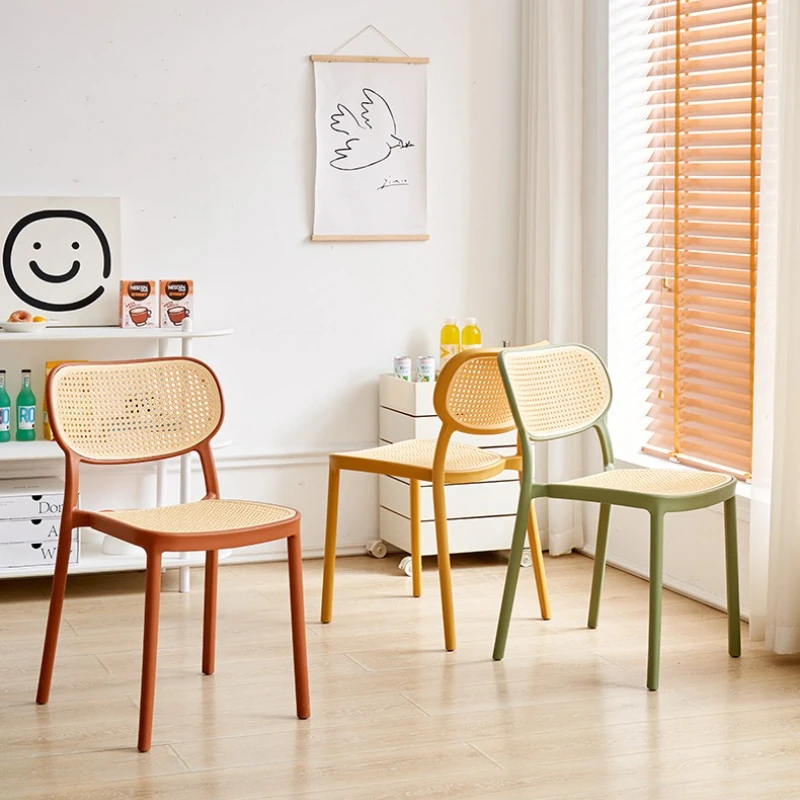 Nordic rattan plastic chair household dining chair backrest stool simple modern stackable casual negotiation desk chair