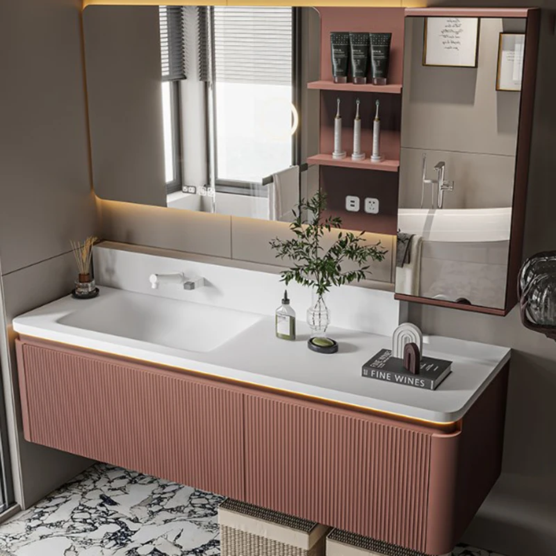 Ceramic Luxury Cabinet Organizer Mirror Wall Mounted Drawers Storage Cabinet Sink Wooden Armoir Salle De Bain Bathroom Furniture