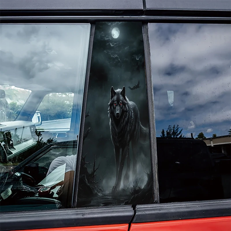 

2 наклейки на автомобильные стойки B-образной формы, защитная пленка Red-eyed Black Wolf, пленка из ПВХ-материала.