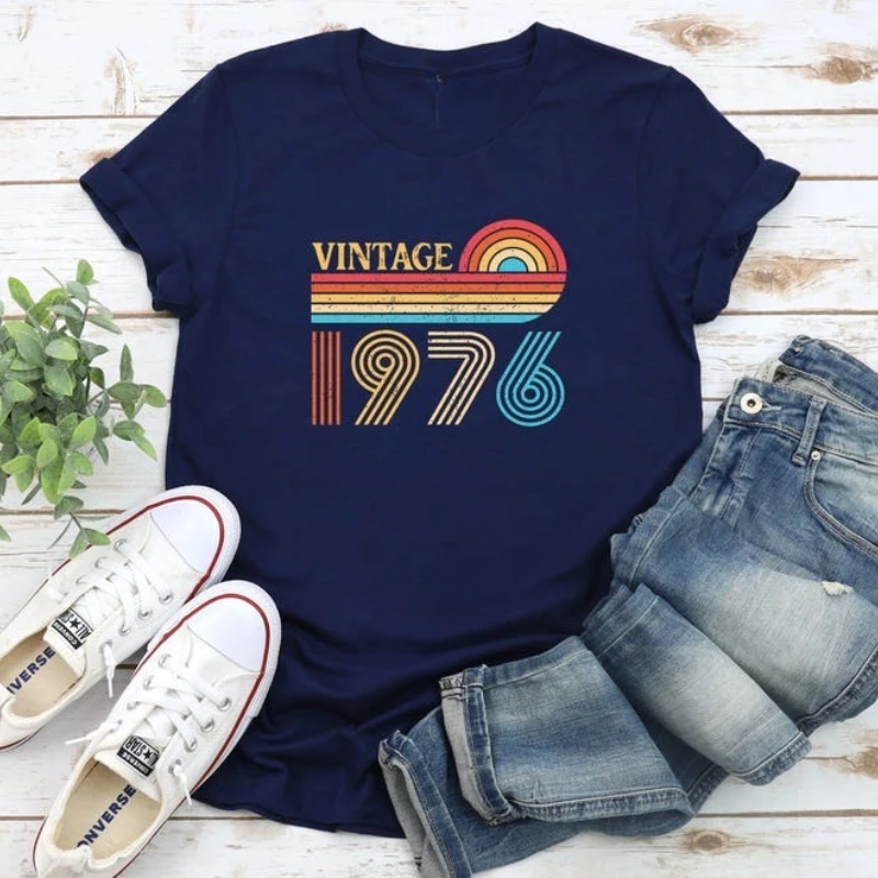 

Футболка в стиле ретро с графическим принтом Sunset Vintage 1976, классический дизайн, подарок на день рождения, унисекс, с круглым вырезом, повседневный стиль