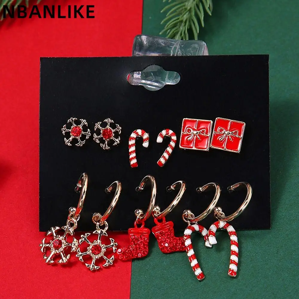 Fashion Cartoon Christmas Earring Set Rhinestone Snowman Stud Earrings for Women New Year Gifts