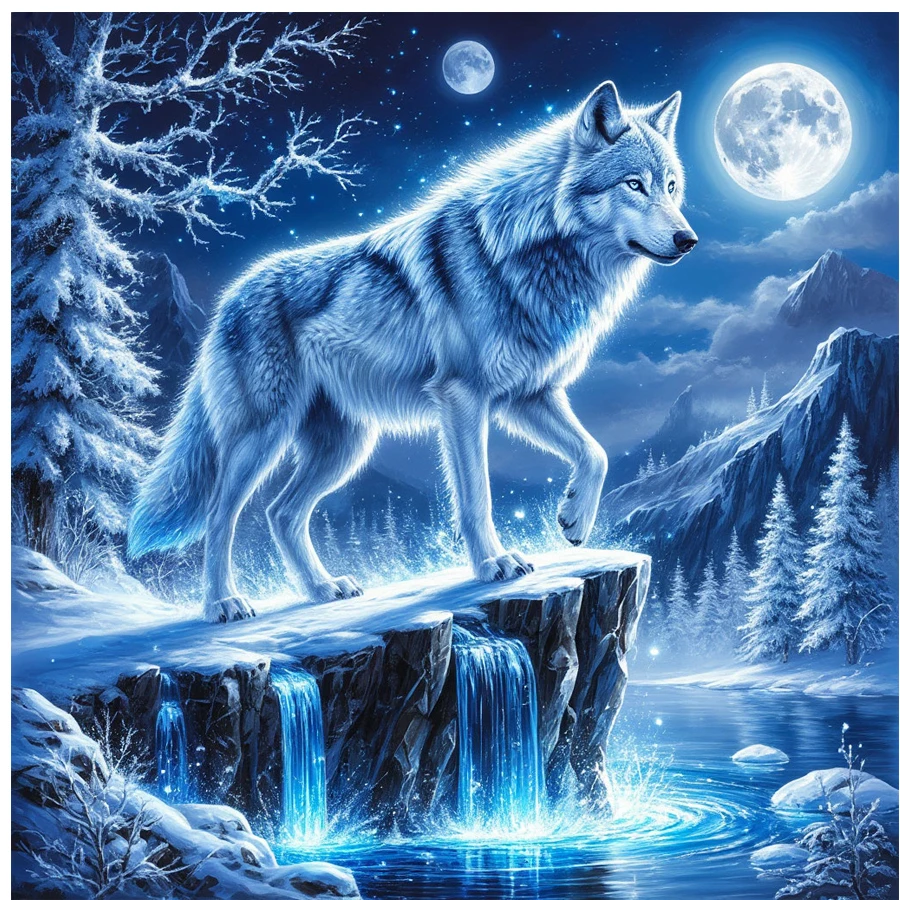 Diamond Art Painting Cross Stitch Kit Fantasy Forest Moon Wolf Landscape Full Mosaic 5D Diy Embroidery For Living Room Decor