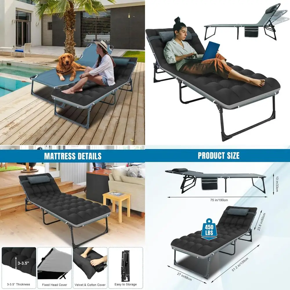 

Portable 5-Position Folding Cot with Mattress, Heavy Duty Outdoor Lounger for Adults, Ideal for Camping, Beach, and Lawn