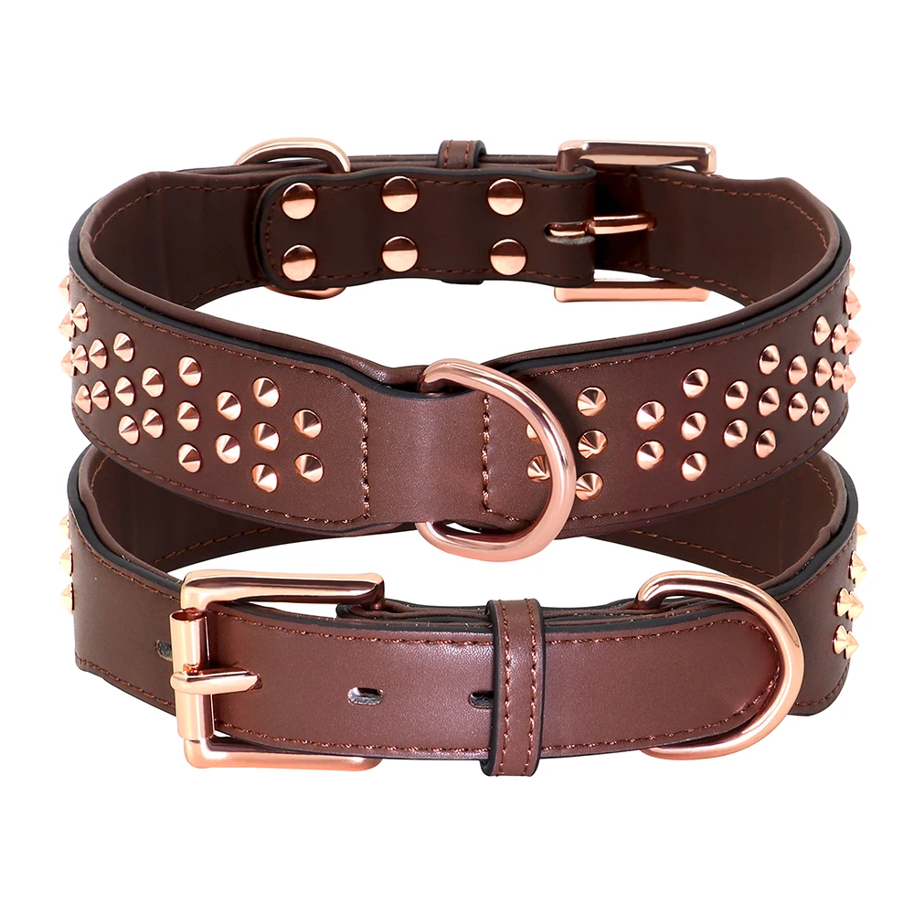 Adjustable Leather Dog Collar With Metal Spikes For Large Dogs_voghion.com