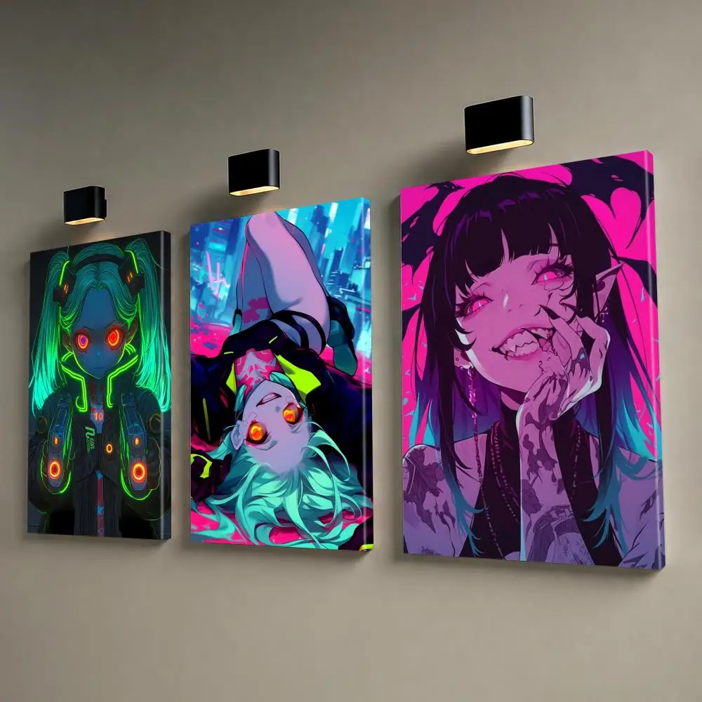 Quirky Cyberpunk Girl Framed Wall Painting HD Canvas Wall Art Print | Optional Frame | Modern Hallway Home Wall Decor