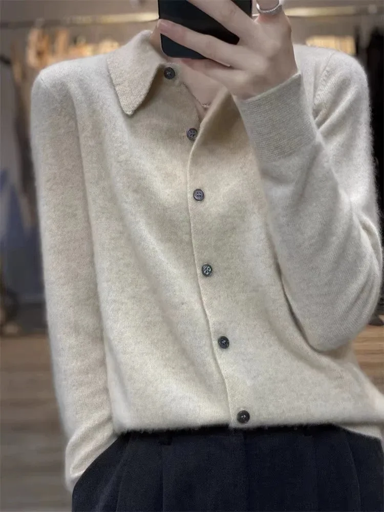 

Spring Faion 00 Camere Women's Open Cardigan irt Collar Collar Long Sve Wool Knitted Sweater Loose Fit Sle